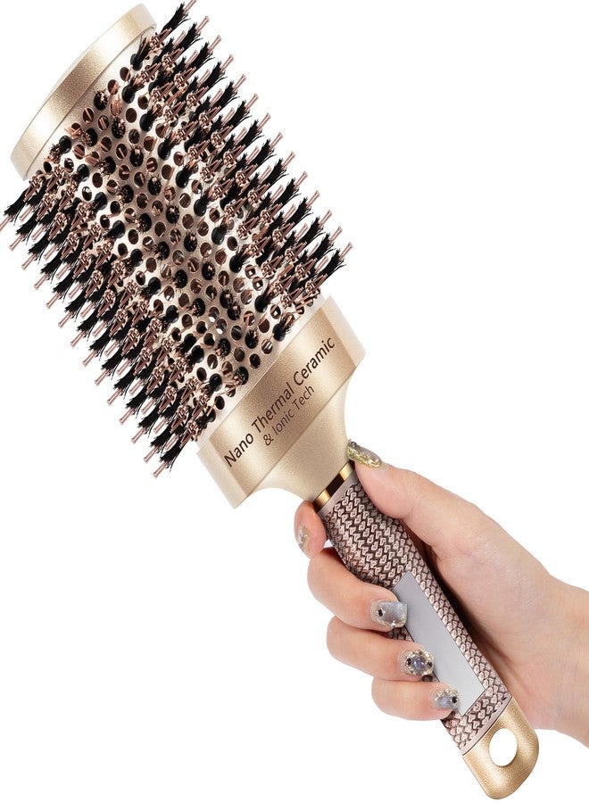 SIMPOR Large Round Brush for Blow Out, Nano Thermal Ceramic & Ionic Tech Round Barrel Hair Brush with Boar Bristles, Roller for Blow Drying (Gold, 4 inch, Barrel 2.7 Inch, 65mm) - Image 1
